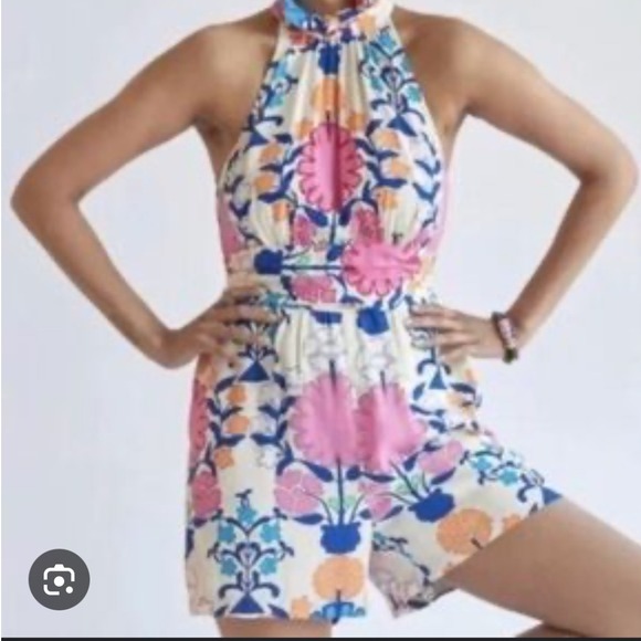 RACHEL Rachel Roy Pants - Rachel Rachel Roy Women's‎ Floral Romper Halter Neck Belted 100% Rayon Summer S